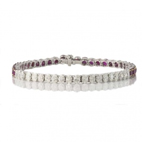 18k White Gold Ruby and Diamond Line Bracelet